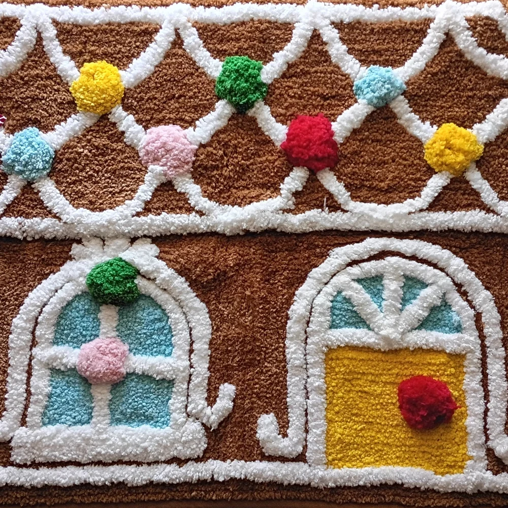 Colorful Gingerbread House Bath Rug